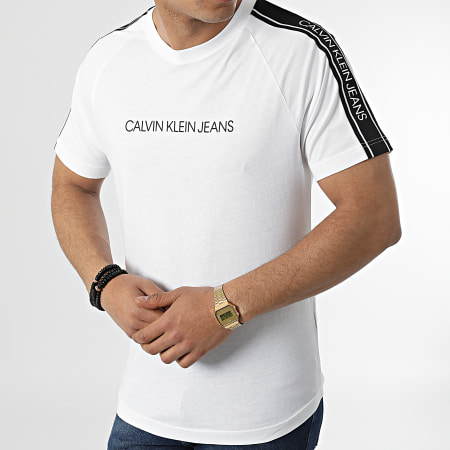 Calvin Klein - Tee Shirt A Bandes Logo Tape Shoulder 5983 Blanc