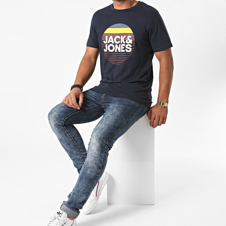 Jack And Jones - Tee Shirt Slim Meta Bleu Marine