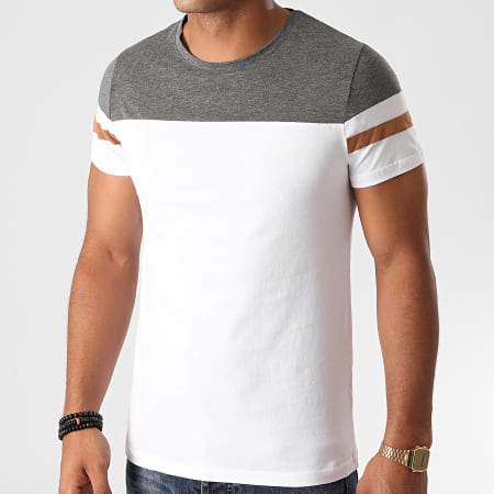 LBO - Tee Shirt Bicolore A Bandes 1264 Gris Anthracite Blanc
