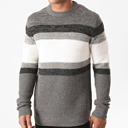 Only And Sons - Pull Lazlo 7 Gris Chiné Blanc Gris Anthracite Chiné