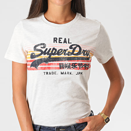 Superdry - Tee Shirt Femme VL Retro Rainbow W1010232A Gris Chiné