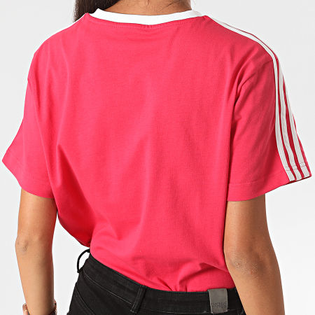 adidas - Tee Shirt Femme A Bandes Essentiel Boyfriend GL6334 Rose Fushia Blanc