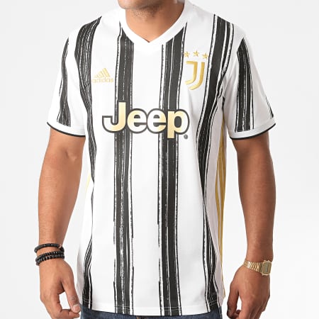Adidas Performance - Tee Shirt Col V A Rayures Juventus Home EI9894 Blanc