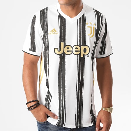 Adidas Sportswear - Tee Shirt Col V A Rayures Juventus Home EI9894 Blanc