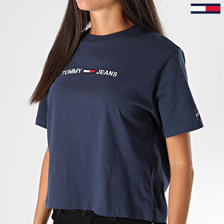 Tommy Jeans - Tee Shirt Femme Modern Linear Logo 8615 Bleu Marine