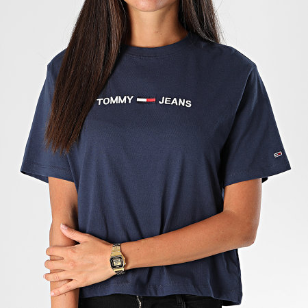 Tommy Jeans - Tee Shirt Femme Modern Linear Logo 8615 Bleu Marine