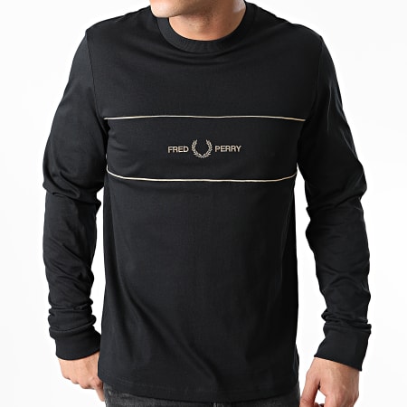 Fred Perry - Tee Shirt Manches Longues Embroidered Panel M9593 Noir Doré