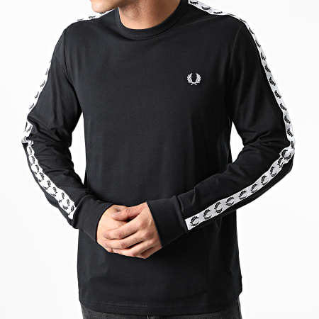 Fred Perry - Tee Shirt Manches Longues A Bandes Taped M9673 Noir