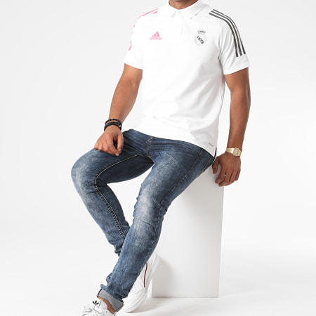 Adidas Sportswear - Polo Manches Courtes A Bandes Real FQ7858 Blanc