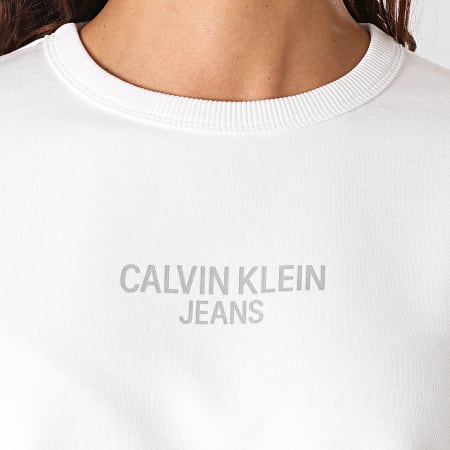 Calvin Klein - Sweat Crewneck Femme Institutional Back 4431 Blanc Argenté