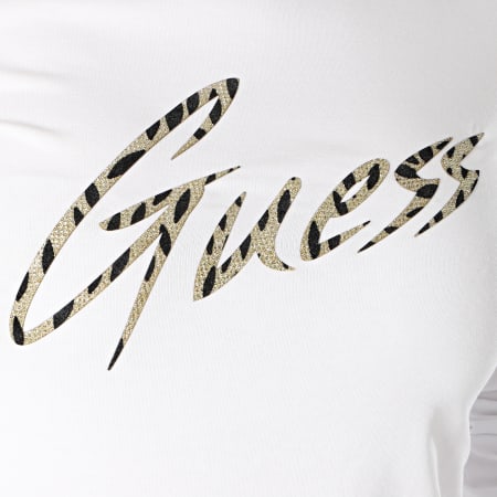 Guess - Tee Shirt Femme Manches Longues W0BI89-J1300 Blanc Doré