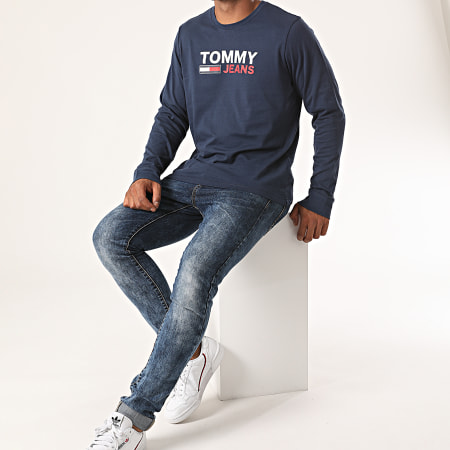 Tommy Jeans - Tee Shirt Manches Longues Corp Logo 9487 Bleu Marine