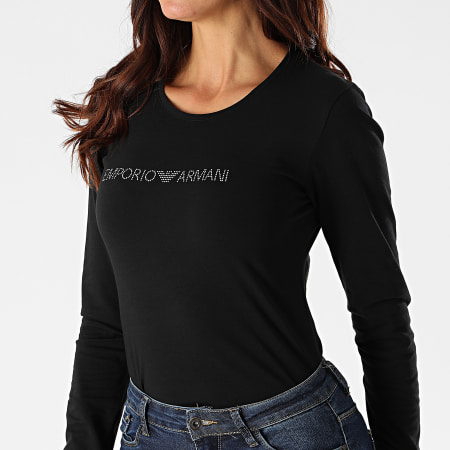 Emporio Armani - Tee Shirt Manches Longues Femme A Strass 163229-0A263 Noir
