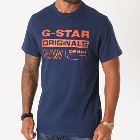 G-Star - Tee Shirt Wavy Logo Originals D17838-B353 Bleu Marine