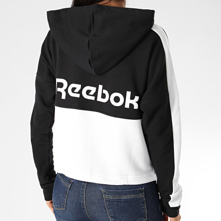 Reebok - Sweat Zippé Capuche Femme A Bandes TE Linear Logo FU2204 Noir Blanc