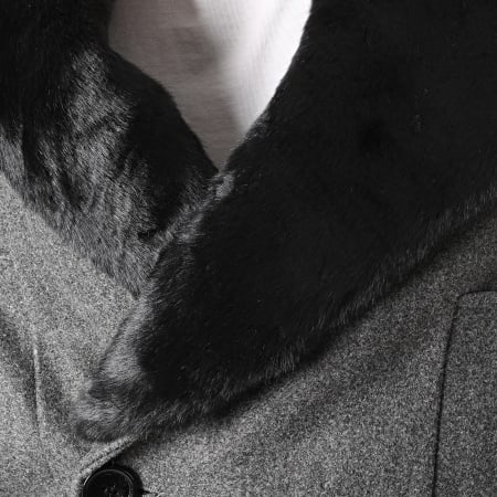 Frilivin - Cappotto grigio con collo di pelliccia