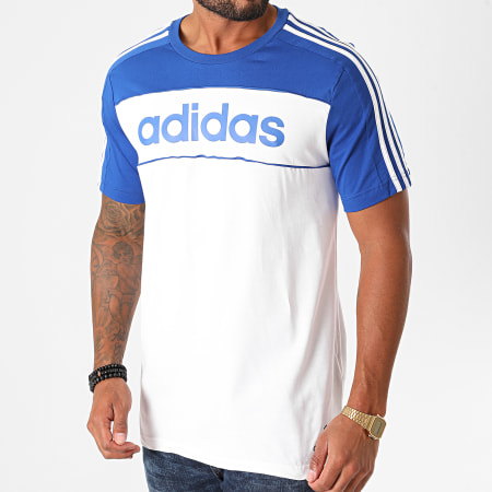 Adidas Performance - Tee Shirt A Bandes Essential Colorblock GD5479 Blanc Bleu Roi