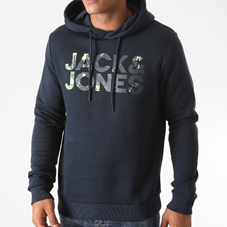 Jack And Jones - Sweat Capuche Splash Bleu Marine