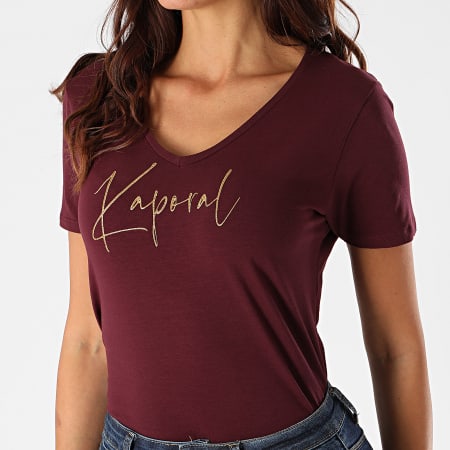 Kaporal - Tee Shirt Slim Femme Col V Azis Bordeaux Doré