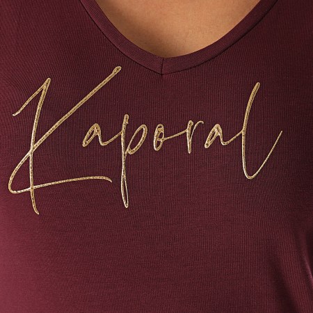 Kaporal - Tee Shirt Slim Femme Col V Azis Bordeaux Doré