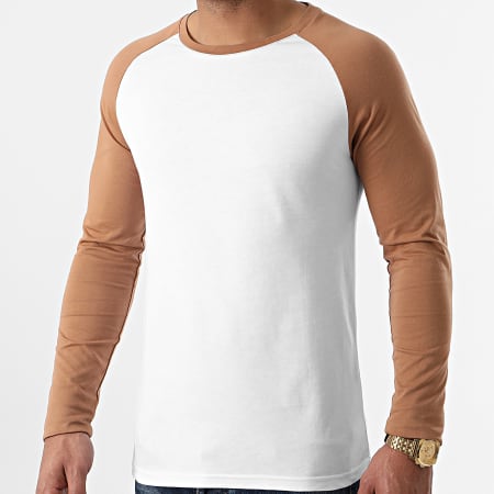 LBO - Tee Shirt Manches Longues Raglan 1401 Blanc Camel