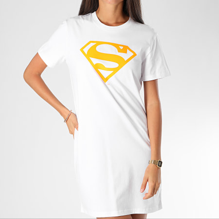 DC Comics - Camiseta De Vestir Mujer Blanco Naranja Fluo Superman Logo