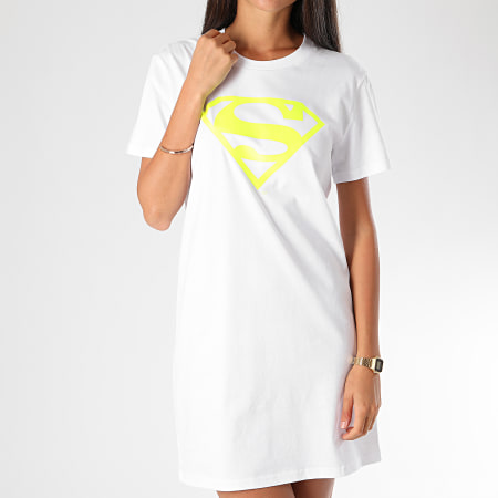 DC Comics - Tee Shirt Robe Femme Logo Superman Blanc Jaune Fluo