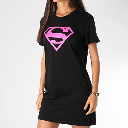 DC Comics - Maglietta da donna Superman Logo Dress Nero Rosa Fluo