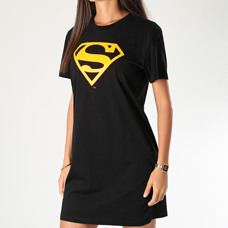 DC Comics - Tee Shirt Robe Femme Logo Superman Noir Orange Fluo