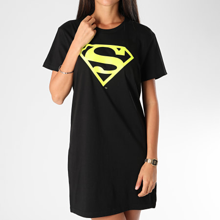 DC Comics - Tee Shirt Robe Femme Logo Superman Noir Jaune Fluo