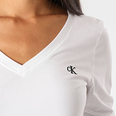 Calvin Klein - Tee Shirt Slim Femme Manches Longues 4936 Blanc