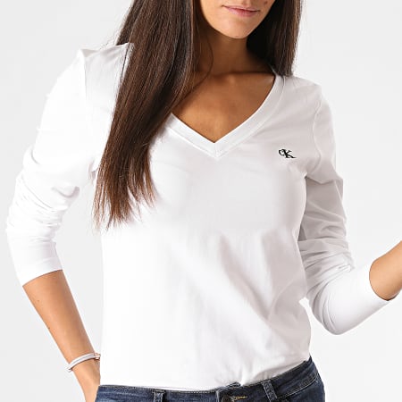 Calvin Klein - Tee Shirt Slim Femme Manches Longues 4936 Blanc
