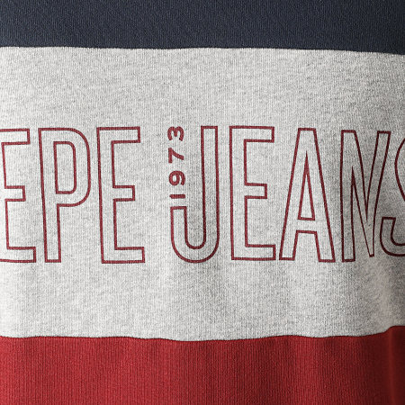 Pepe Jeans - Sweat Crewneck Tricolore Ismael 581834 Bleu Marine Gris Chiné Rouge