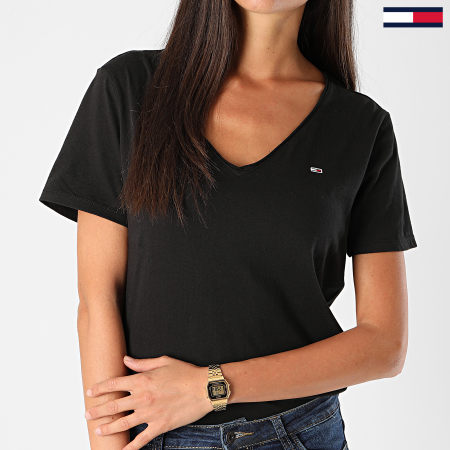 Tommy Jeans - Tee Shirt Femme Col V Jersey 9195 Noir