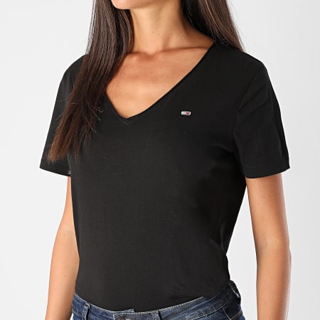 Tommy Jeans - Camiseta Mujer Cuello V Jersey 9195 Negro