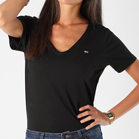 Tommy Jeans - Tee Shirt Femme Col V Jersey 9195 Noir