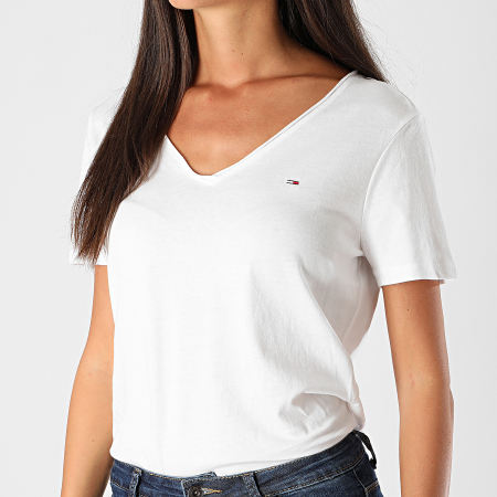 Tommy Jeans - Tee Shirt Slim Femme Col V Jersey 9195 Blanc