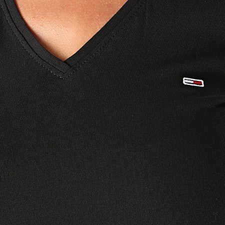Tommy Jeans - Camiseta Mujer Skinny Elástica Cuello V 9197 Black