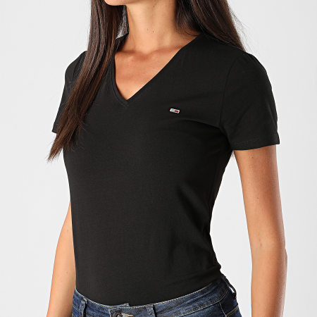 Tommy Jeans - Camiseta Mujer Skinny Elástica Cuello V 9197 Black