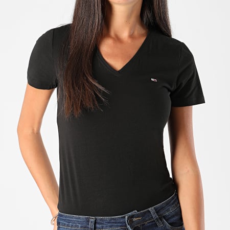 Tommy Jeans - Maglietta donna skinny con scollo a V elasticizzata 9197 nero