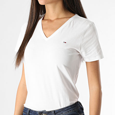 Tommy Jeans - Tee Shirt Skinny Femme Col V Stretch 9197 Blanc