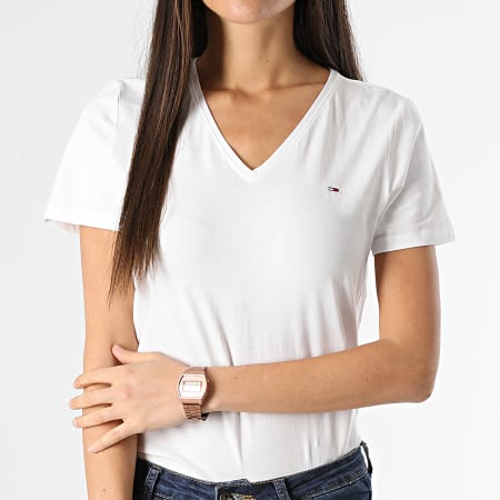 Tommy Jeans - Maglietta donna Skinny con scollo a V elasticizzata 9197 Bianco
