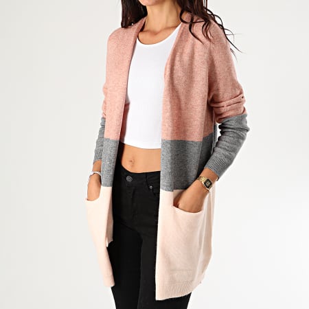 Only - Cardigan Femme Queen Rose Chiné Gris Chiné