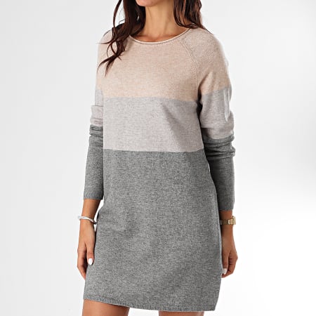 Only - Robe Pull Femme Lillo Gris Chiné Beige Chiné