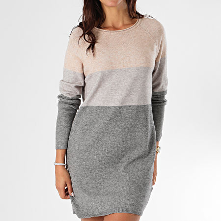 Only - Robe Pull Femme Lillo Gris Chiné Beige Chiné