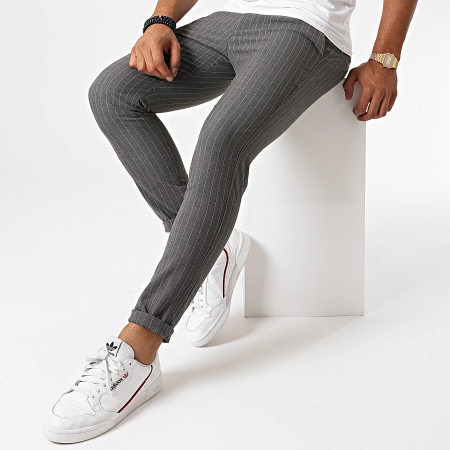 Aarhon - Pantalon Chino A Rayures A003 Gris Anthracite Chiné