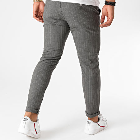 Aarhon - Pantalon Chino A Rayures A003 Gris Anthracite Chiné