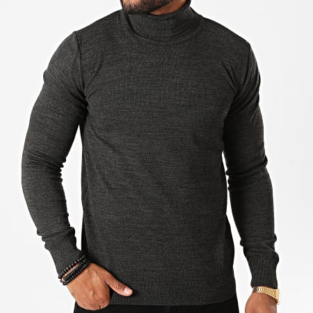 Aarhon - Pull Col Roulé AAP003 Gris Anthracite Chiné