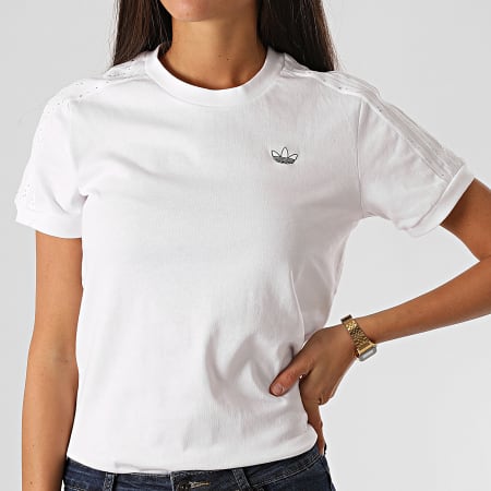 Adidas Originals - Tee Shirt Slim Femme A Bandes BB GC6788 Blanc
