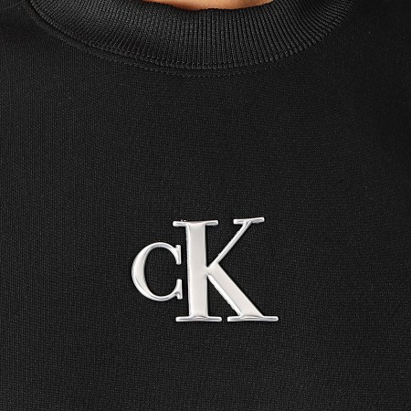 Calvin Klein - Sweat Crewneck Femme Silver CK Cut Out 4809 Noir Argenté